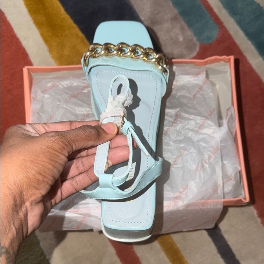 Blue Sandals w/Gold Chain Detail